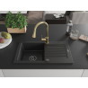 Mexen Pablo granite kitchen sink 1-bowl with drainer and kitchen faucet Elia, black - 6510-77-670101-50-B