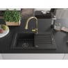 Mexen Pablo granite sink 1-bowl with drainer and Elia kitchen tap, black - 6510-77-670101-50-B