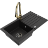Mexen Pablo 1-compartment granite sink with a drip tray and kitchen mixer tap Elia, Black - 6510-77-670101-50-B