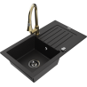 Mexen Pablo granite sink 1-bowl with drainer and Elia kitchen tap, black - 6510-77-670101-50-B