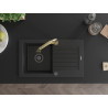 Mexen Pablo granite sink with 1 bowl, drainer, and Elia kitchen faucet, black - 6510-77-670101-50-B