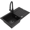 Mexen Pablo 1-bowl granite sink with drainer and kitchen faucet Elia, black - 6510-77-670101-70-B