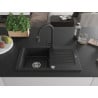 Mexen Pablo granite sink 1-bowl with drainer and Elia kitchen tap, black - 6510-77-670101-70