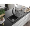 Mexen Pablo granite sink 1-bowl with drainer and Elia kitchen tap, black - 6510-77-670101-70