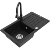 Mexen Pablo granite kitchen sink single bowl with drainer and kitchen faucet Elia, black - 6510-77-670101-70