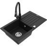 Mexen Pablo granite sink 1-bowl with drainer and Elia kitchen tap, black - 6510-77-670101-70