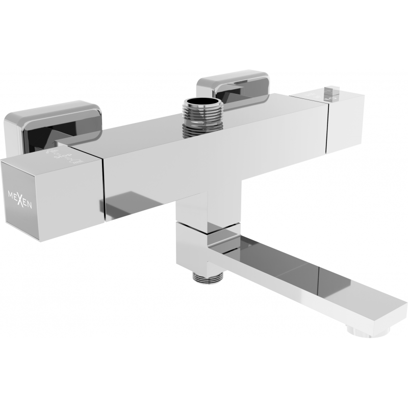 Mexen Cube thermostatic bath and shower mixer tap, Chrome - 77910-00