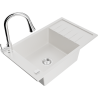 Mexen Elias granite kitchen sink 1-bowl with drainer and Elia kitchen faucet, white - 6511-20-670101-00