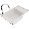 Mexen Elias single-bowl granite sink with drainer and Elia kitchen tap, white - 6511-20-670101-00