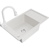 Mexen Elias 1-compartment granite sink with a drip tray and kitchen mixer tap Elia, White - 6511-20-670101-20
