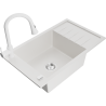 Mexen Elias granite sink 1-bowl with drainer and kitchen tap Elia, white - 6511-20-670101-20