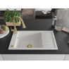 Mexen Elias granite sink 1-bowl with drainer and Elia kitchen faucet, white - 6511-20-670101-50