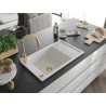 Mexen Elias 1-bowl granite sink with drainer and Elia kitchen faucet, white - 6511-20-670101-50