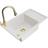 Mexen Elias 1-bowl granite sink with drainer and Elia kitchen faucet, white - 6511-20-670101-50
