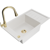 Mexen Elias granite sink 1-bowl with drainer and Elia kitchen faucet, white - 6511-20-670101-50