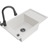 Mexen Elias 1-compartment granite sink with a drip tray and kitchen mixer tap Elia, White - 6511-20-670101-70