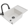Mexen Elias single-bowl granite sink with drainer and Elia kitchen tap, white - 6511-20-670101-70