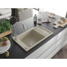 Mexen Elias granite kitchen sink 1-bowl with drainer and Elia kitchen faucet, beige - 6511-69-670101-00