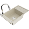 Mexen Elias 1-bowl granite sink with drainer and Elia kitchen faucet, beige - 6511-69-670101-00