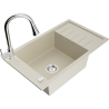 Mexen Elias granite kitchen sink 1-bowl with drainer and Elia kitchen faucet, beige - 6511-69-670101-00