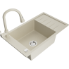 Mexen Elias 1-bowl granite sink with drainer and Elia kitchen faucet, beige - 6511-69-670101-69