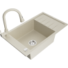 Mexen Elias granite kitchen sink 1-bowl with drainer and Elia kitchen faucet, beige - 6511-69-670101-69