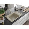 Mexen Elias 1-bowl granite sink with drainer and Elia kitchen tap, beige - 6511-69-670101-69