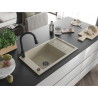 Mexen Elias granite kitchen sink 1-bowl with drainer and Elia kitchen faucet, beige - 6511-69-670101-70