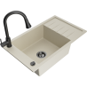 Mexen Elias 1-bowl granite kitchen sink with drainer and kitchen faucet Elia, beige - 6511-69-670101-70