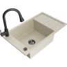 Mexen Elias granite kitchen sink 1-bowl with drainer and Elia kitchen faucet, beige - 6511-69-670101-70