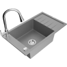 Mexen Elias granite kitchen sink with one bowl, drainer, and kitchen faucet Elia, gray - 6511-71-670101-00