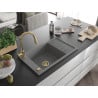 Mexen Elias 1-bowl granite kitchen sink with drainer and Elia kitchen faucet, gray - 6511-71-670101-50