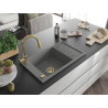 Mexen Elias granite sink 1-bowl with drainer and kitchen faucet Elia, gray - 6511-71-670101-50