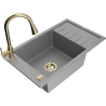 Mexen Elias 1-bowl granite kitchen sink with drainer and Elia kitchen faucet, gray - 6511-71-670101-50