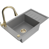 Mexen Elias 1-compartment granite sink with a drip tray and kitchen mixer tap Elia, Grey - 6511-71-670101-50