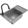 Mexen Elias 1-bowl granite sink with drainer and Elia kitchen faucet, gray - 6511-71-670101-70