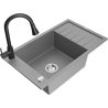Mexen Elias granite sink 1-bowl with drainer and kitchen faucet Elia, gray - 6511-71-670101-70