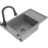 Mexen Elias 1-bowl granite sink with drainer and Elia kitchen faucet, gray - 6511-71-670101-70-B