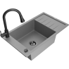 Mexen Elias 1-bowl granite sink with drainer and Elia kitchen tap, grey - 6511-71-670101-70-B