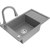 Mexen Elias 1-bowl granite sink with drainer and Elia kitchen faucet, gray - 6511-71-670101-71