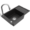 Mexen Elias 1-bowl granite sink with drainer and kitchen faucet Elia, black/silver metallic - 6511-73-670101-00