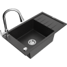 Mexen Elias granite sink 1-bowl with drainer and kitchen faucet Elia, black/silver metallic - 6511-73-670101-00