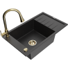 Mexen Elias granite kitchen sink 1-bowl with drainer and Elia kitchen faucet, black/silver metallic - 6511-73-670101-50