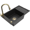 Mexen Elias granite kitchen sink 1-bowl with drainer and kitchen faucet Elia, black/silver metallic - 6511-73-670101-50