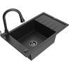 Mexen Elias 1-compartment granite sink with a drip tray and kitchen mixer tap Elia, Black/Silver metallic - 6511-73-670101-70-B