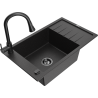 Mexen Elias granite sink 1-bowl with drainer and kitchen faucet Elia, black/silver metallic - 6511-73-670101-70-B