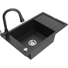Mexen Elias 1-bowl granite sink with drainer and Elia kitchen faucet, black/silver metallic - 6511-73-670101-70