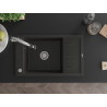 Mexen Elias 1-bowl granite sink with drainer and Elia kitchen faucet, black/gold metallic - 6511-75-670101-00