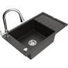 Mexen Elias 1-bowl granite sink with drainer and Elia kitchen faucet, black/gold metallic - 6511-75-670101-00