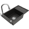 Mexen Elias 1-bowl granite sink with drainer and kitchen faucet Elia, black/gold metallic - 6511-75-670101-00